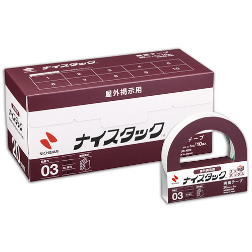ﾅｲｽﾀｯｸ 両面ﾃｰﾌﾟ 屋外掲示用 ﾌﾞﾝﾎﾞｯｸｽ 大巻 20mm×5m 1ﾊﾟｯｸ(10巻)画像