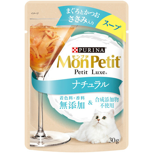 ﾓﾝﾌﾟﾁﾌﾟﾁﾘｭｸｽﾊﾟｳﾁﾅﾁｭﾗﾙｽｰﾌﾟまぐろとかつお ささみ入り 30g 1ｾｯﾄ(12ﾊﾟｯｸ)画像