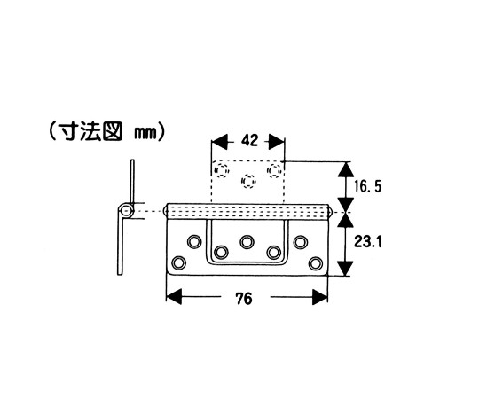 薄口フラッシュ丁番　76mm 金属製の丁番が正面から見える状態で、表面には滑らかな仕上げが施されている。