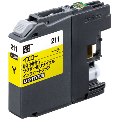 ﾘｻｲｸﾙｲﾝｸｶｰﾄﾘｯｼﾞ ｲｴﾛｰ(染料) [ﾌﾞﾗｻﾞｰ:LC211Y互換] ECI-BR211Y 1個画像