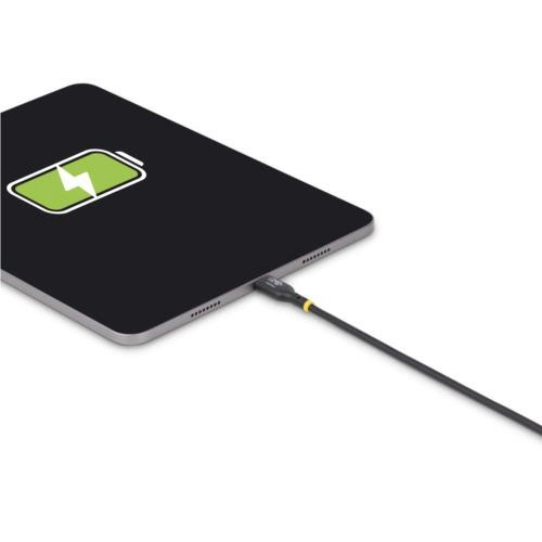 USB-C充電ケーブル　3m　オス・オス　ブラック　1本 ケーブルの長さが強調された、一直線に伸びた状態