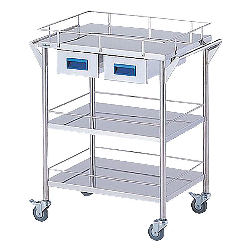 ストレージステンレスカート 3段 ブルー (幅600mm/引き出し2個)画像