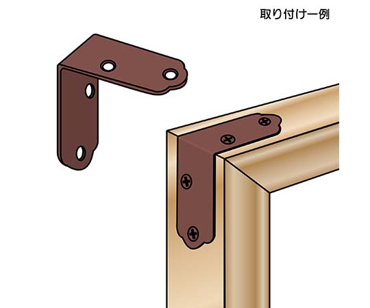 ブロンズ隅金　金折　43×43　2個入 金色の隅金が対角に配置された状態、光沢のある表面が際立つ。