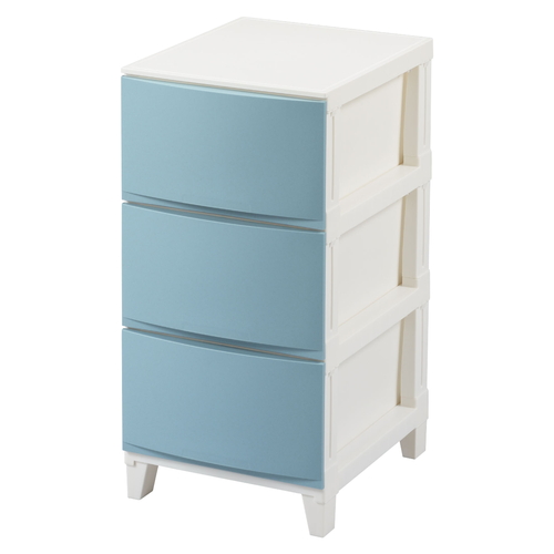 チェスト 3段 幅34×奥行42×高さ68cm ルームスシェード サンドブルー画像