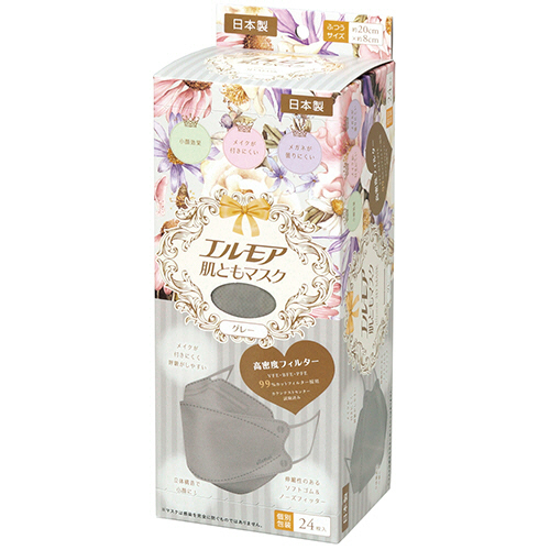 ｴﾙﾓｱ 肌ともﾏｽｸ Flower 3D ｸﾞﾚｰ (個別包装) 1箱(24枚)画像