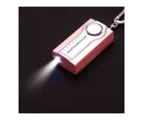 LEDライト付セキュリティアラームピンク 正面から撮影されたピンクのセキュリティアラーム、LEDライトが強調されたデザイン