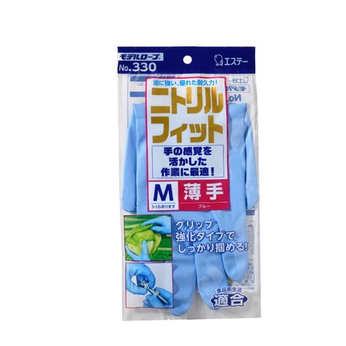 作業用手袋 No330 モデルローブ ニトリルフィット薄手M 青 エステーPRO画像
