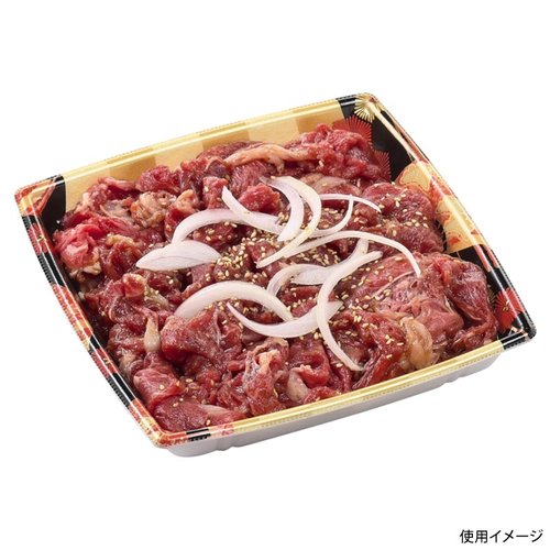 惣菜容器 角盛鉢20-20(30)D 扇市松金 エフピコ パターンが施された容器が整然と並んだ様子