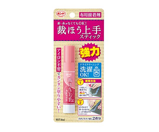 6ml  布用接着剤(裁ほう上手) 透明ボトルの正面が見え、ラベルに商品情報が記載されている状態