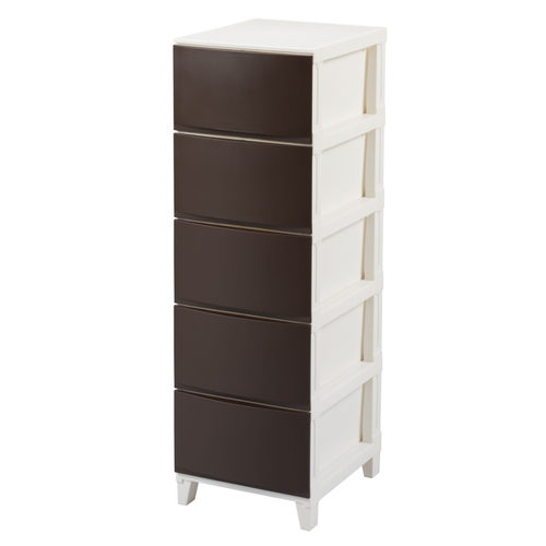 チェスト 5段 幅34×奥行42×高さ107cm ルームスシェード ブラウン画像