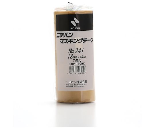 マスキングテープ241H-18　18mmX18m（7巻入り） パッケージの側面に異なるデザインのテープが並んだ様子