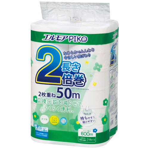 ｴﾙﾓｱ ﾋﾟｺ 2倍巻ﾄｲﾚｯﾄﾛｰﾙ 花の香り ﾀﾞﾌﾞﾙ 50m 1ｾｯﾄ(72ﾛｰﾙ:12ﾛｰﾙ×6ﾊﾟｯｸ)画像