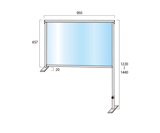 カウンターパーテーション　600×900mm　（塩ビ仕様） 透明感のある塩ビ素材で構成されたカウンターパーテーションの正面から見た状態