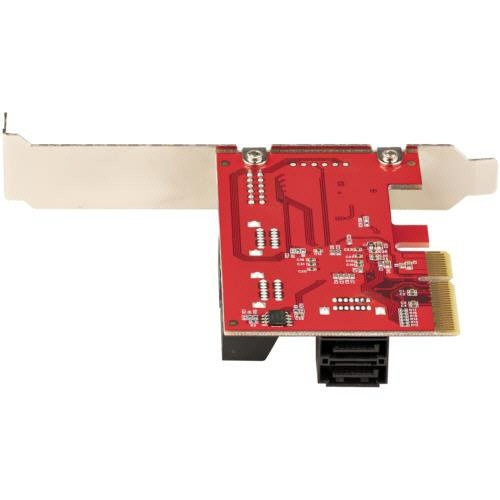 SATA　6ポート増設PCI　Expressインターフェースカード　1個 取り出したカードが水平に置かれ、コネクタ部分が前方を向いている様子。