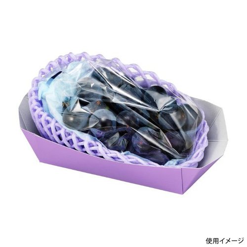 フルーツ容器 紙ベジトレー23-8 パープル FSM エフピコチューパ 深いパープルのトレーにフルーツが整然と並べられている様子