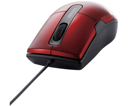 有線BlueLEDマウス 静音/3ボタン Mサイズ レッド