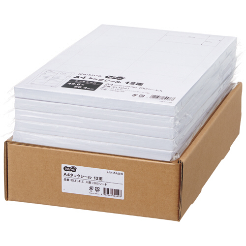 A4ﾀｯｸｼｰﾙ 業務用 12面 46.6×86.4mm 1箱(500ｼｰﾄ:100ｼｰﾄ×5冊)画像