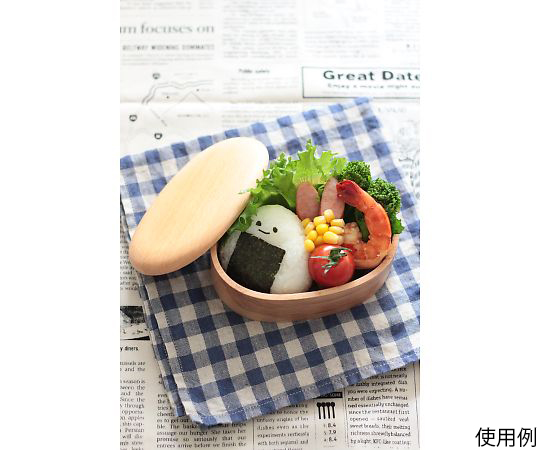 ブナ　キッズ弁当　小判 鮮やかな色の仕切りがある弁当箱。