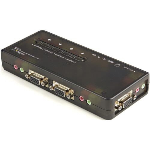 4ポートUSB接続KVMスイッチ　ブラック　1台 正面から撮影された黒いスイッチで、ポートが明示されている状態