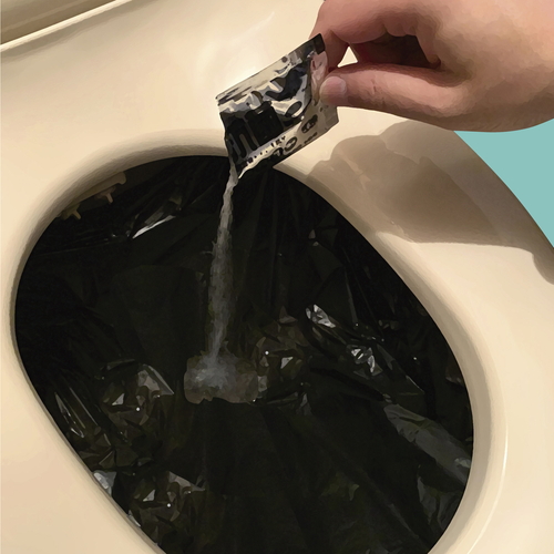 非常用トイレ　トウヨウケース　キンキュウヨウトイレキット　10PETK-01 パッケージが正面から見える状態で、取っ手付きのデザイン