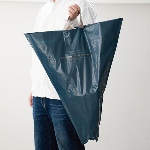 ポリ手提げ ALN-1XLB アレーヌバケツ型バッグ-XL(20枚) ヘッズ 全体が見える状態で、柔らかい素材のバッグが整然と並んでいる様子。