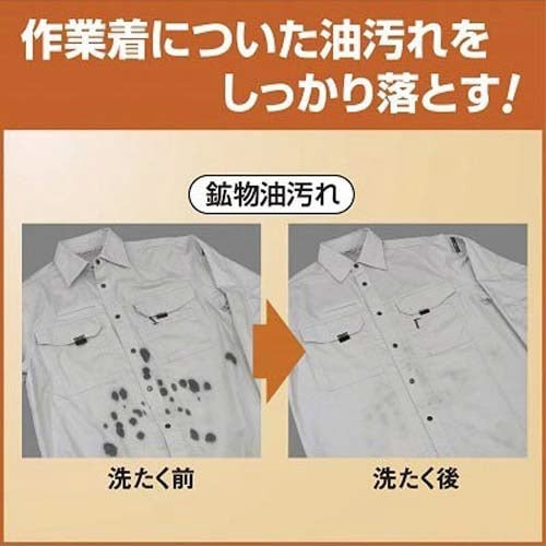 液体ビック作業着洗い　4.5kg パッケージの前面が正面を向き、計量キャップが取り外されている状態