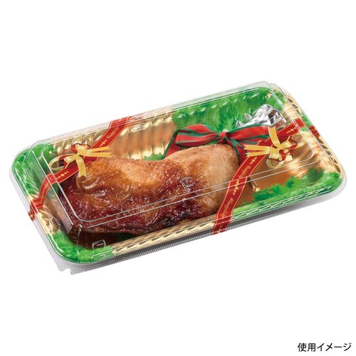 オードブル容器 ティアラ角皿25-14 本体 金リーフ エフピコ 全体が金リーフで装飾された角皿の上面が見える状態