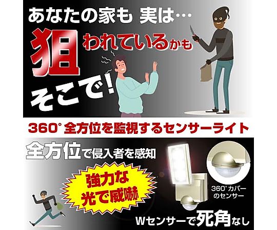 AC100V/11.0W LEDセンサーライト(1灯) 光を放つセンサーライトの斜め前面図