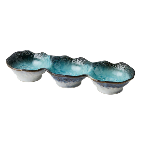 小鉢 3つ仕切り 28cm ボウル KANADE 陶器 青画像