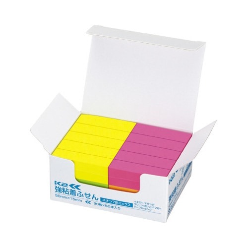 強粘着ふせん　Ｋ２　５０×１５　ネオン混色５０冊画像