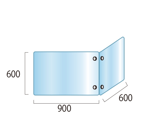 アクリルパーテーション　二面　600×900×600mm 透明なアクリル板が二つ並んで立ち、重厚感のあるフレームで支えられている状態