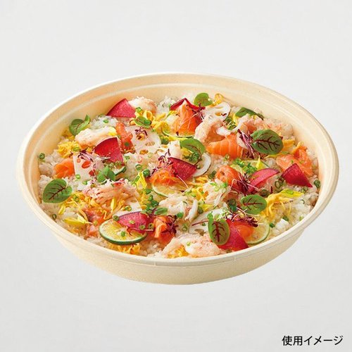 寿司容器 BB丸桶 6 ラミ 398φ×45H パックスタイル 透明なプラスチック容器が横から見える状態