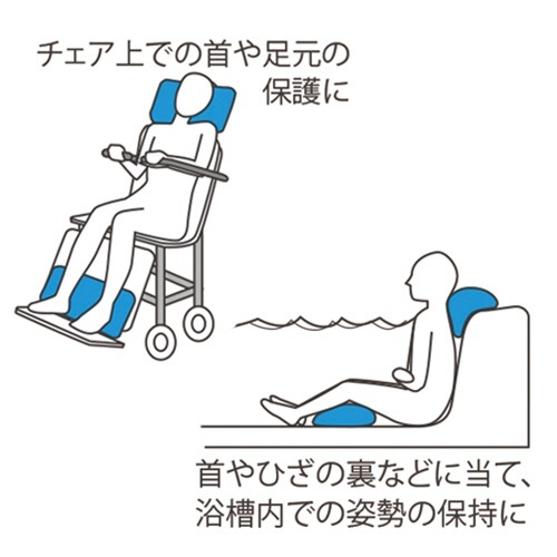 入浴サポートクッションII　枕型大　1個 柔らかな素材で包まれた枕型のクッションが横に置かれている様子