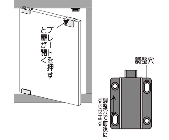 プッシュラッチ　D-9 黒色のプッシュラッチが白い背景に置かれ、横からの角度で展示されている様子