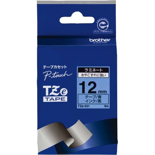 ピータッチ　ラミネート青色テープ12mm　黒文字画像