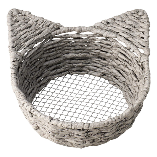 小物入れ　ねこかご　S　ペーパー　直径15×高さ6cm　グレー画像