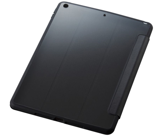 iPad　第9世代(2021年モデル)用ハイブリッドケース　TOUGH　SLIM　LITE　フレームカラー　フラップ付き　ブラック フラップ付きの黒いケースが正面から見える状態で、スリムなデザインが際立っている。