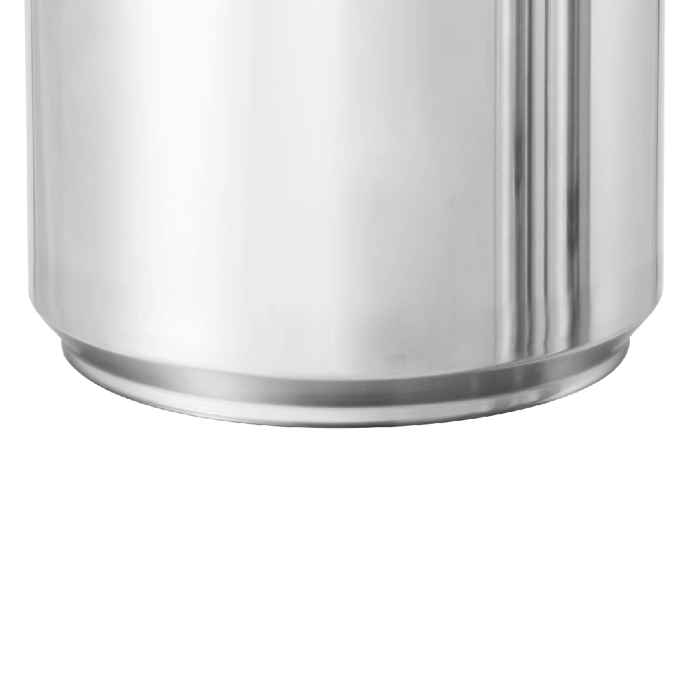 積み重ね式テーパー型ステンレス密閉容器 65L φ430×485×0.9mm 蓋がクランプで固定された円筒形ステンレス容器が斜め上から見える状態