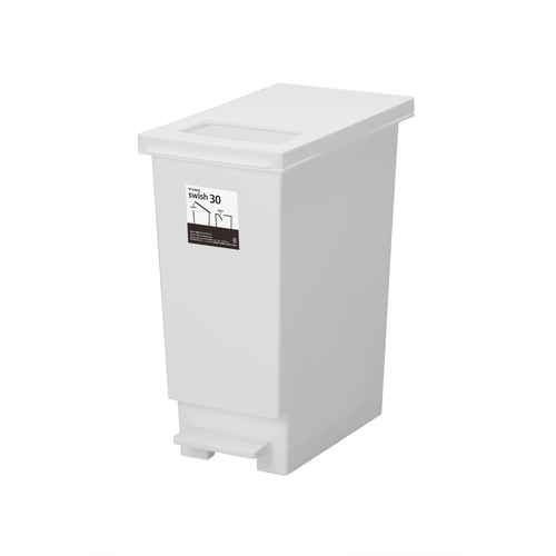 ゴミ箱　30L　ユニード　プッシュ&ペダル　ホワイトグレー 真上から撮影された状態、開いた蓋部分が見える様子