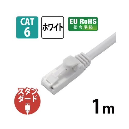 LANケーブル カテ6 ホワイト 1m 白い1メートルのケーブルが整然と巻かれた状態