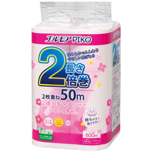 ｴﾙﾓｱﾋﾟｺ 2倍巻ﾄｲﾚｯﾄﾛｰﾙ ﾋﾟﾝｸ 花の香り W 50m 1ｾｯﾄ(72ﾛｰﾙ:12ﾛｰﾙ×6ﾊﾟｯｸ)画像