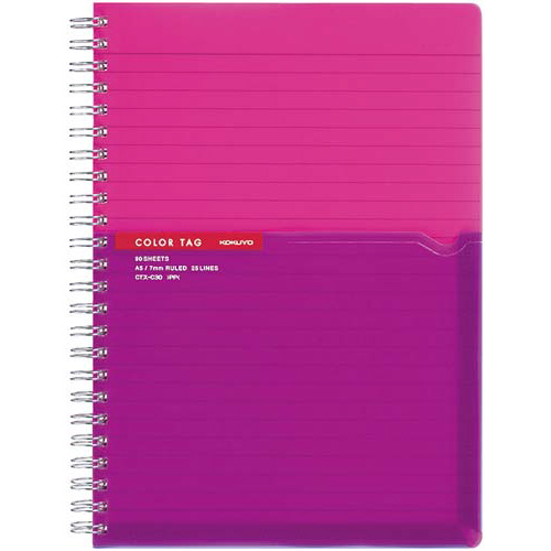 ツインリング＜カラータグ＞Ａ５　Ａ罫９０枚　ピンク画像