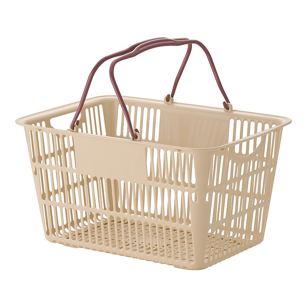 ショッピングバスケット ベージュ/エンジ画像