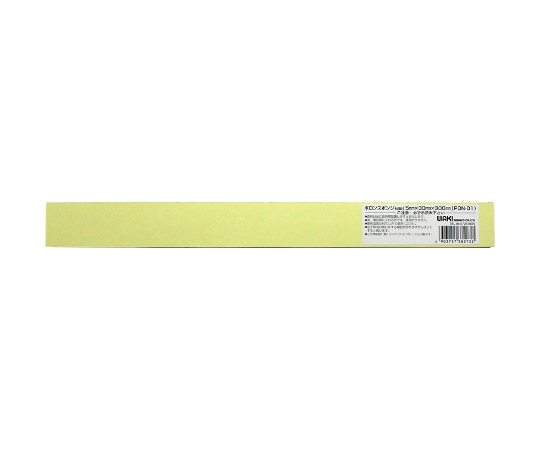 スリムフレックス粘着付 厚さ5mm×縦30mm×横300mm 透明な粘着面が見える状態で、長方形の形状をした商品