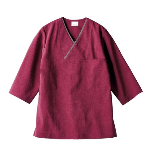 和風シャツ OV6502-5-L プルオーバー 兼用 7分袖 ワイン/グレー L 住商モンブラン