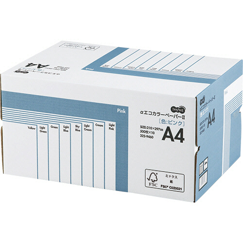 αｴｺｶﾗｰﾍﾟｰﾊﾟｰII A4 ﾋﾟﾝｸ 業務用ﾊﾟｯｸ 1箱(5000枚:500枚×10冊)画像