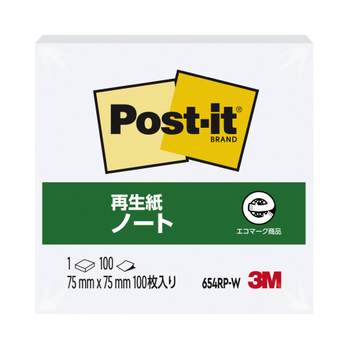 ポストイット　再生紙ノート７５×７５　白１冊画像