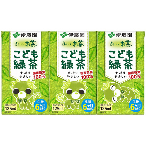 おーいお茶 こども緑茶 125mL 紙ﾊﾟｯｸ 1ｹｰｽ(36本:3本×12ﾊﾟｯｸ)画像
