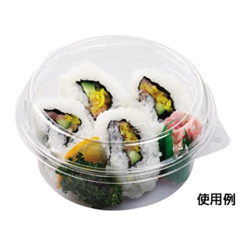 惣菜容器 AP-129丸320(L) 本体 エフピコ 透明な丸型容器が上から見える状態、底に少し曇りがある。