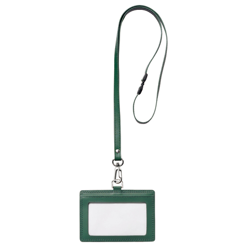 本革製ﾈｰﾑｶｰﾄﾞﾎﾙﾀﾞｰ ﾖｺ型 ｽﾄﾗｯﾌﾟ付 ｸﾞﾘｰﾝ 1個画像